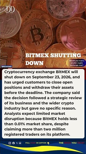 YOUTUBE TITLE BitMEX Is Shutting Down: Users Told to Withdraw Funds Before September 23