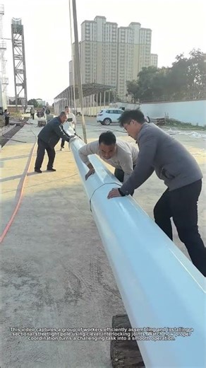 "Teamwork Makes the Dream Work! 💡 Installing a Streetlight Pole the Smart Way"