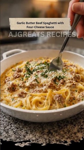 Garlic Butter Beef Spaghetti with Four-Cheese Sauce