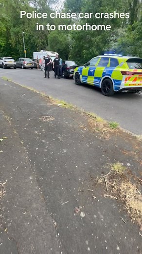 BRUM LIFE📍 on Instagram: "Police chase results in a car crashing into a motorhome in Shard End 🤷‍♂️🚔 #birmingham #reels"