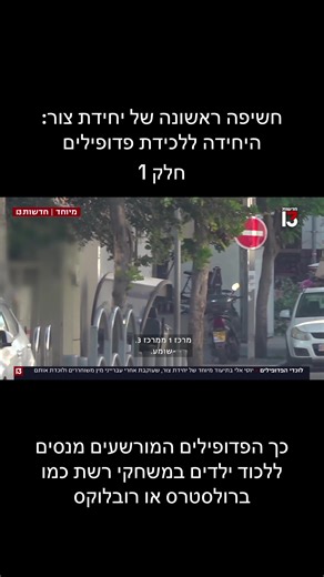 הם נמצאים בצללים, אין מישהו ששם לב אליהם ‏אבל בזמן שאנחנו שולחים את ילדינו לגני ילדים והם משחקים במשחקי אינטרנט , אנשי יחידת צור שומרים עליהם מפני פדופילים. ‏בשלישי, יחידת צור, היחידה שעוקבת אחרי פדופילים שמשתחררים מבתי הכלא נחשפת. ואנחנו הצטרפנו לפעילות שלהם ללכידתם. במשך שלושה חודשים של תיעוד, ראינו שהם גם עושים שימוש בתוכנות מעקב מהמתוחכמות שיש כדי לתפוס את מי שעלול להתחיל לדבר עם הילד שלכם באפליקציות אינטרנטיות ומשחקי מחשב כמו ברולסטרס או רובלוקס. וגם גילינו איך האצבע על שחרורם אחרי שביצעו ע