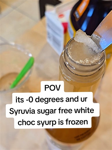 LINKED BELOW BC ITS SO YUMMY AND SUGAR FREE. ❄️ its -0 degrees and ur Syruvia sugar free white choc syurp is frozen but the coffee shops r closed so i best be still making iced coffee @ home 😂 #arcticblast #snowstorm #icestorm