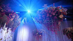 wide footage of Luxury banquet table set up served dinner tableware and silverware. Move camera footage