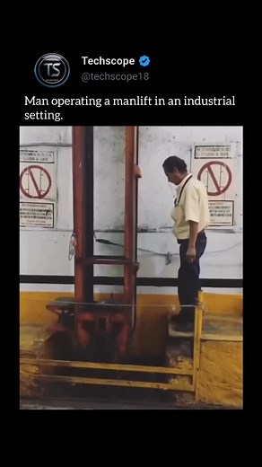 This video shows a man operating a manlift in an industrial setting. The manlift is a type of industrial lift used to elevate workers to higher levels, and in the video, it is positioned against a wall with large openings near the ceiling. Via @liftdoc #IndustrialSafety #ManliftOperation #WorkplaceSafety #IndustrialLift #Liftdoc | Techscope