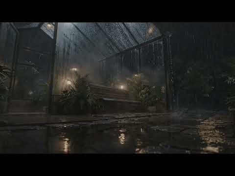 Hyper Realistic Rain on Window — Modern Greenhouse 4K