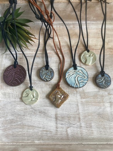 Handmade Ceramic Horse Pendant Necklace: Adjustable Leather Cord, Gift for Horse Lovers and Equestrians - Etsy