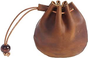 1 Pcs Mini Leather Drawstring Coin Purse Vintage Leather Coin Bag, Coin Organizer, Change Holder,Leather Drawstring Pouch for Men & Women