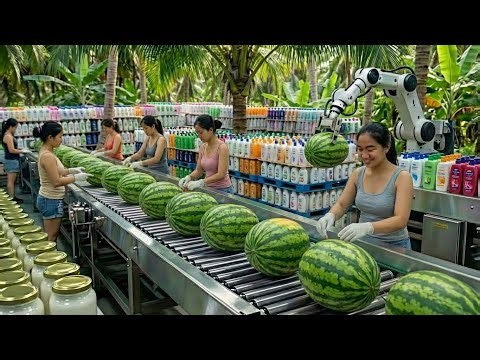 Inside the Watermelon Processing Factory: From Fresh Fruit to Luxury Shampoo (Full Process)