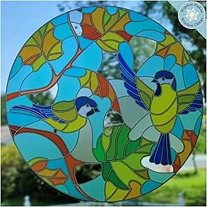 Birds Stained Glass Window Cling - Stain Glass Stickers for Windows - Sun Catcher Window Clings for Bird Strikes