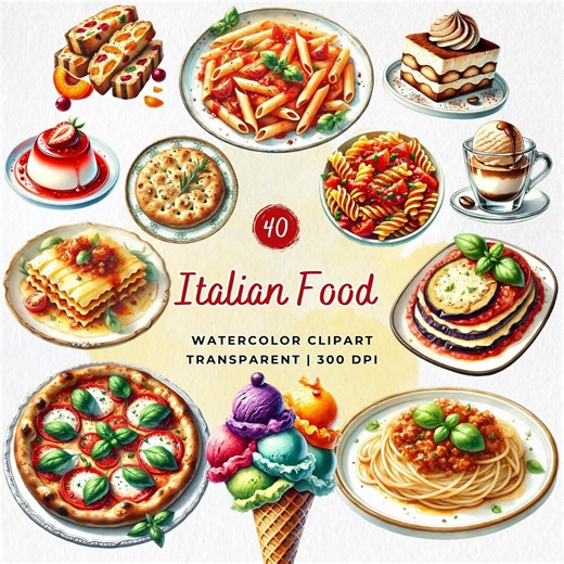Italian Food Watercolor PNG Bundle, Pasta Pizza Clipart Set, Dessert Illustrations, Cuisine Graphics, Menu Art, Sublimation Design - Etsy