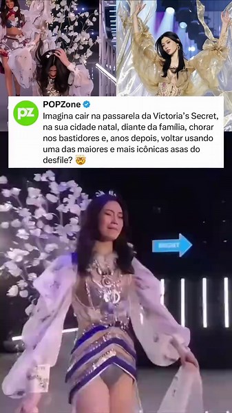 Ming Xi voltou à passarela da Victoria’s Secret em 2026, oito anos após sua última participação no desfile. Em 2017, a modelo chinesa caiu durante a apresentação em Xangai, sua cidade natal, diante da família, e chorou nos bastidores após o episódio. Agora, ela retorna ao evento com um look de corset floral e enormes asas douradas, protagonizando um novo capítulo de sua história com a marca. 🥹 #victoriassecret #mingxi #fyp