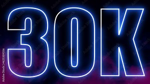 30K. Electric lightning text. Burning Logo reveal animation on black background. High quality 4k footage. 30 k text. 3d animation. Thirty thousand.