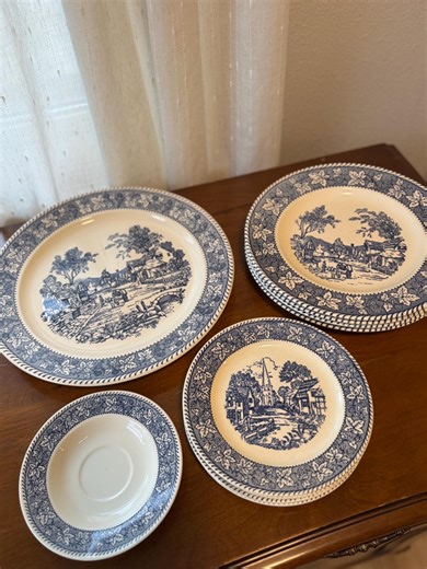 Vintage Shakespeare Country Blue Leaves Starwood Homer Laughlin Dinnerware Set Made in USA - Etsy