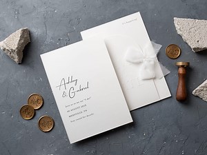 Embossed Save the Date Card: Minimalist White Ribbon Wedding Pre-invite - Etsy