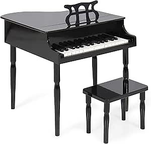Best Choice Products Kids Classic Wooden 30-Key Mini Grand Piano Musical Instrument Toy w/ Piano Lid, Bench, Foldable Music Rack, Song Book, Note Stickers, Enamel Finish - Black