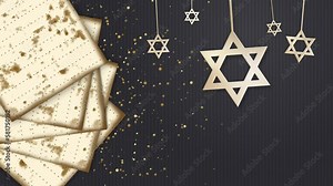 Happy Jewish Passover. Star of david and traditional matzah bread on dark background. Looped holiday animation.