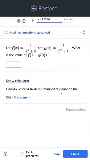 HOW TO SCORE AN 800 Khan Section 12.5 Q1 Being able to evaluate functions quickly is a key skill for your SAT. If this is challenging to you, reach out! We will provide you with the exact IXL exercises as well as which speed you need to achieve in order to become fluent at this type of math! #satisfying #sat #satmaths #satmath2 #satmathlevel2 #satmathpractice #satmathhacks #satmathclass #satmath800 #satmath #satmathtutor #satmathprep | SAT Perfect