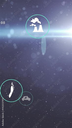 Vertical video: Counter popping teal icons shifting volcano rising rocket drifting showing HUD data