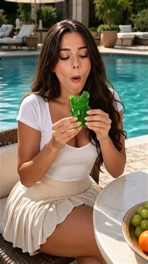 Giant Green Gummy Bear ASMR by the Pool 💚🧸 #asmr