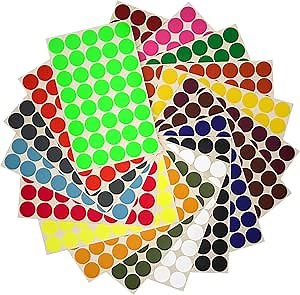 Royal Green Round Stickers Colored Labels 19mm 5/8 inch in 18 Assorted Colors - 720 Pack
