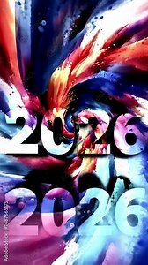 Dynamic paint swirl animation featuring vibrant 2026 typography in motion
