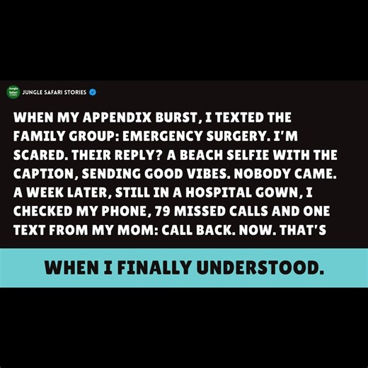 8.4K views · 78 reactions | When My Appendix Burst, I Texted the Family Group: Emergency Surgery. I’m Scared. Their Reply? A Beach Selfie Captioned, Sending Good Vibes. Nobody Came. A Week Later, Still in a Hospital Gown... - Reddit Stories #redditstories #storytime #redditreadings #shareyourstory #redditcommunity #realpeoplerealstories #reddittales #redditexperiences | Jungle Safari Stories | Facebook