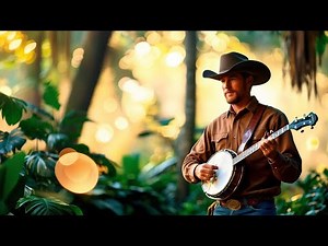 Slow Banjo and sound from rainforest 8 hours ambience