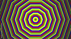 Color bold decagon simple flat geometric on dark grey black background loop. Colored decagonal radio waves endless creative animation.
