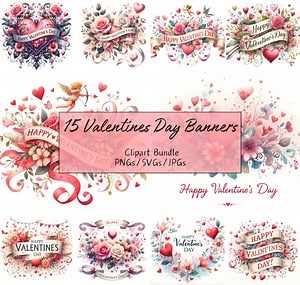 Happy Valentines Day Clipart Bundle, Watercolor Clip Art, 15 High Quality Pngs/svgs/jpgs, Digital Paper Crafting, Commercial Use - Etsy