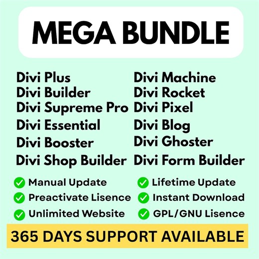 Divi Plugin Bundle | Essential Site Building Framework for Wordpress | Latest Versions | 12 Premium Addons Added | GPL | Lifetime Update - Etsy