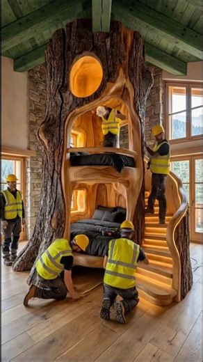 Watch as a plain floor transforms into a stunning birch tree design 🤯