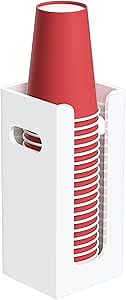Disposable Coffee Cup Dispenser with Handles, Countertop or Wall Mount Hot/Cold Drink Cup and Lid Holder - Bathroom/Kitchen/Office Acrylic Cup Lid Storage Organizer (1 Compartment, White)