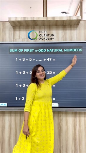 CUBE QUANTUM ACADEMY on Instagram: "Odd numbers adding up perfectly? That’s the beauty of maths! ✨ 1 + 3 + 5 + … + 17 = ? Sum of first n odd numbers = n², and n = (first + last)/2 → (1 + 17)/2 = 9 → 9² = 81 #mathtricks #mathisfun #numbers #mathematics #learningmadeeasy #education #students #quickmath #cubequantumacademy [Sum Of Odd Numbers, Odd Natural Numbers, Maths Trick, Cube Quantum Academy, Mathematics Concept, Math Reel, Educational Reel, Learn Maths, Quick Math, Math Formula]"
