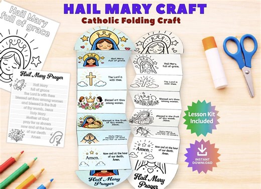 Catholic Hail Mary Prayer Craft for Kids, Folding Craft Printable With Coloring & Tracing Pages, Sunday School Activity, Bible Lesson PDF - Etsy