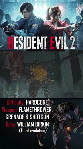[Continuation] Resident Evil 2 🧟‍♂️ - 4th Boss Fight (William Birkin's 3rd Evolution) TIP: Use the shotgun and aim at all the bulging eyes on Birkin’s body—one on his right shoulder, one on his left thigh, and one on his back. 👀 This will weaken him and cause the eyes to explode and close for a few seconds. Once the eyes shut, Birkin will drop to his knees and a cluster of smaller eyes will appear on his chest. 🤢 Use this brief window to rush in and unload the flamethrower. Don’t hold back—ke