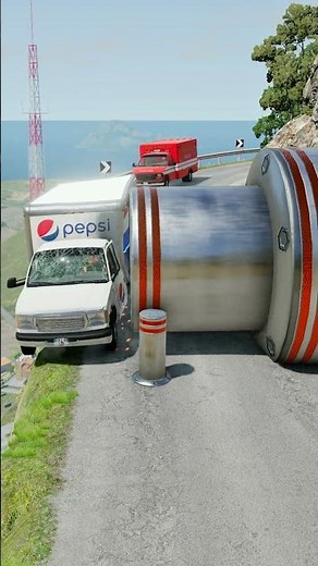 Cars & Ambulance Van vs Giant Pit Bollards Crash - BeamNG.drive