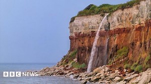Hunstanton clifftop waterfall photographed after storm