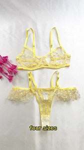 Women's Sexy Floral Mesh Underwire Bra Set Plus Size Adjustable Transparent Yellow Lace Decorated Knitted YARN DYED for Adults