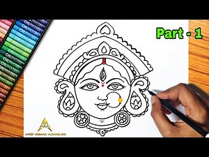 How to Draw Durga Maa Face, Durga Puja Special Drawing, Navratri Drawing Easy, Part - 1