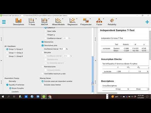 Basic t tests in JASP