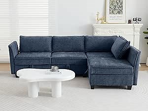ORRD Corner Modular Sectional Sofa Set, Convertible L Shaped Couch with Storage, 4 Seater Sofa Modular for Living Room, Office (Blue Grey)