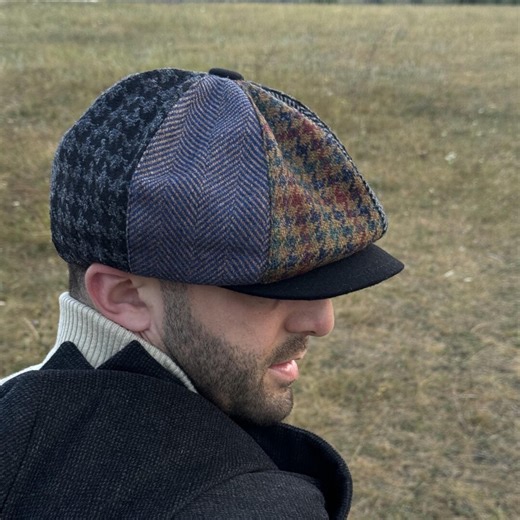 Wool Multicolored Patchwork Cap,black-grey Retro Gavroche Hat,wool Newsboy Hat Men,wool Old-fashioned Mens Hats,handmade Wool Applejack Hat - Etsy