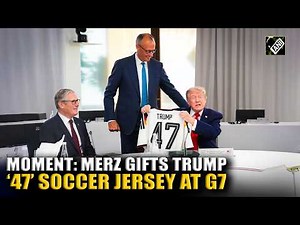 MOMENT: German Chancellor Merz gifts Trump soccer jersey at G7 Summit in Evian
