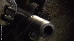 Pipe Cutter close up of the machine, which makes the thread of a water pipe. Super slow motion of threading the pipe, 200fps