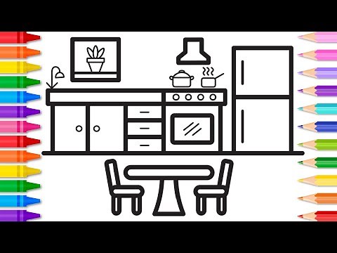 How to Draw a Kitchen Easy for Kids Step by Step 🍽 Easy Kitchen Coloring Page for Kids