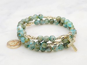 Turquoise and Green Shell Rosary Wrap Bracelet With Mary Charm and Cross, 14K - Etsy