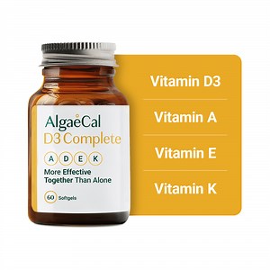 AlgaeCal D3 Complete - Vitamin D3 Vitamin K2, Vitamin E, and Vitamin A, 60 Softgels
