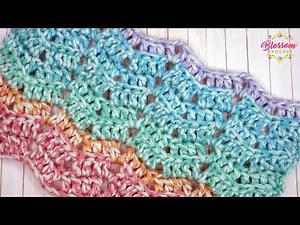 EASY Crochet Blanket - Ridged Mini Ripple / Chevron Stitch 🌸 One Row Repeat Pattern!