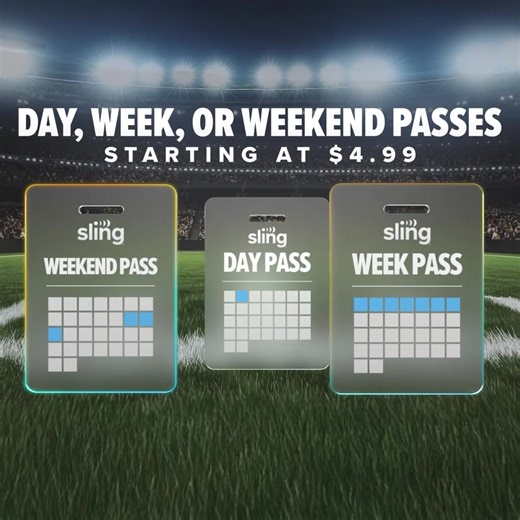 Watch when you want — only with Sling. Get a Day Pass for $4.99 or choose from our week and weekend passes. | Sling TV