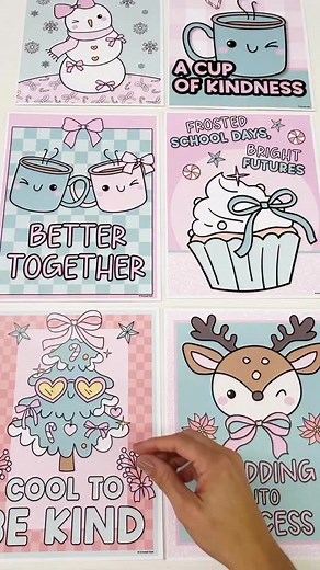Mini classroom posters and matching cutouts? Yes, please! 🌲🩷 We’re completely obsessed with our Frosted School Days collection — the pastel holiday magic is real! ✨ When do you start decorating for Christmas? Shop here! https://shopschoolgirlstyle.com/collections/christmas-classroom-decor | Schoolgirl Style Classroom Decor